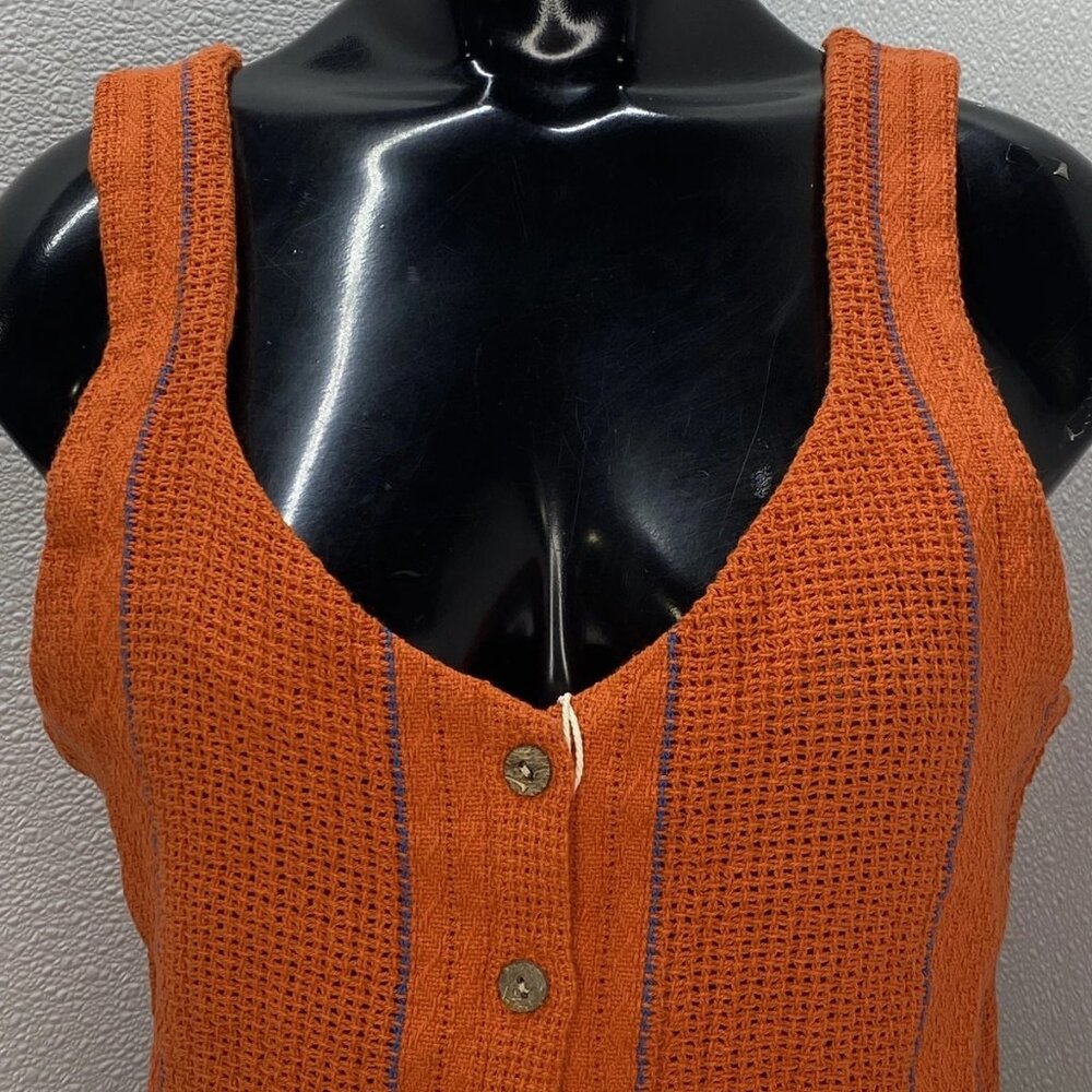 NEW ROAD TO NOWHERE Sofia Cotton Woven Stripe Tank Top • Size M • Tomato Orange - Picture 10 of 11